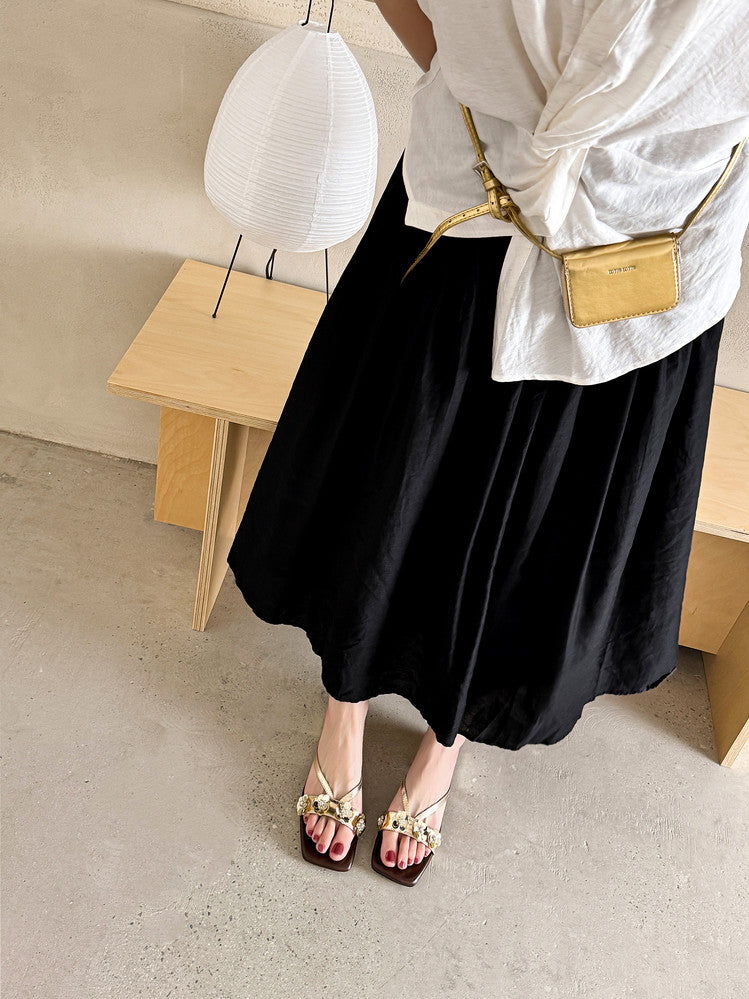 Karin Luna In Stock Spot Goods  One-Strap Sequin Floral Square-Toe Flat Slippers
