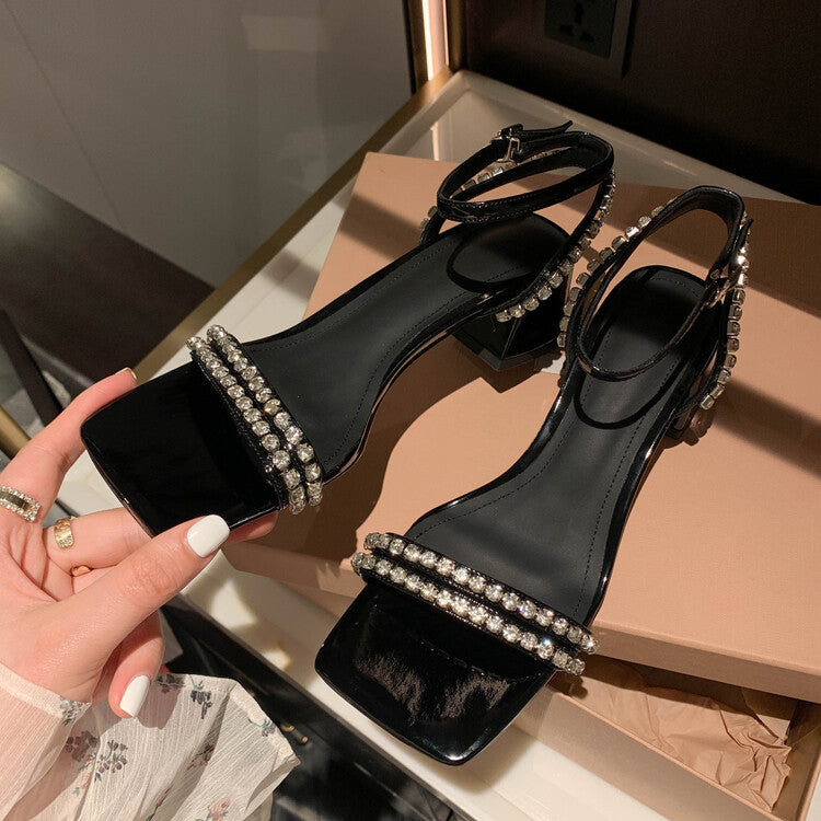 Karin Luna Classic Style   Rhinestone Strap Chunky Heel Open-Toe Sandals