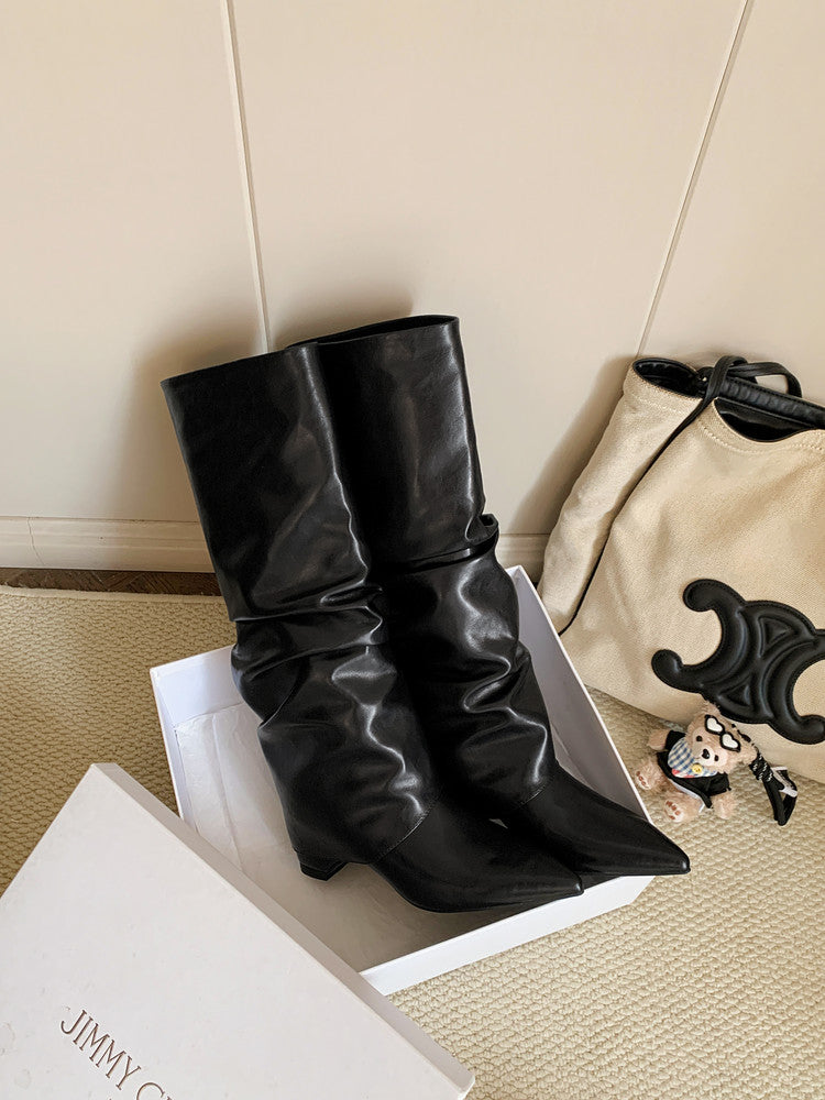 Karin Luna Elegant Style Pointed Toe Hidden Wedge Long Boots