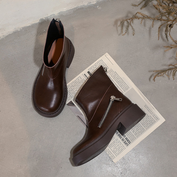 Karin Luna Niche Diagonal Zipper Basic Thick Sole Short Boots