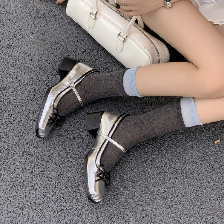 Karin Luna In Stock Spot Goods   One-strap Bowknot Square Toe Chunky Heel Mary Jane Shoes