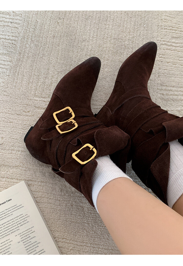 Karin Luna Cow Leather Small Square Toe Belt Buckle Fashion Boots