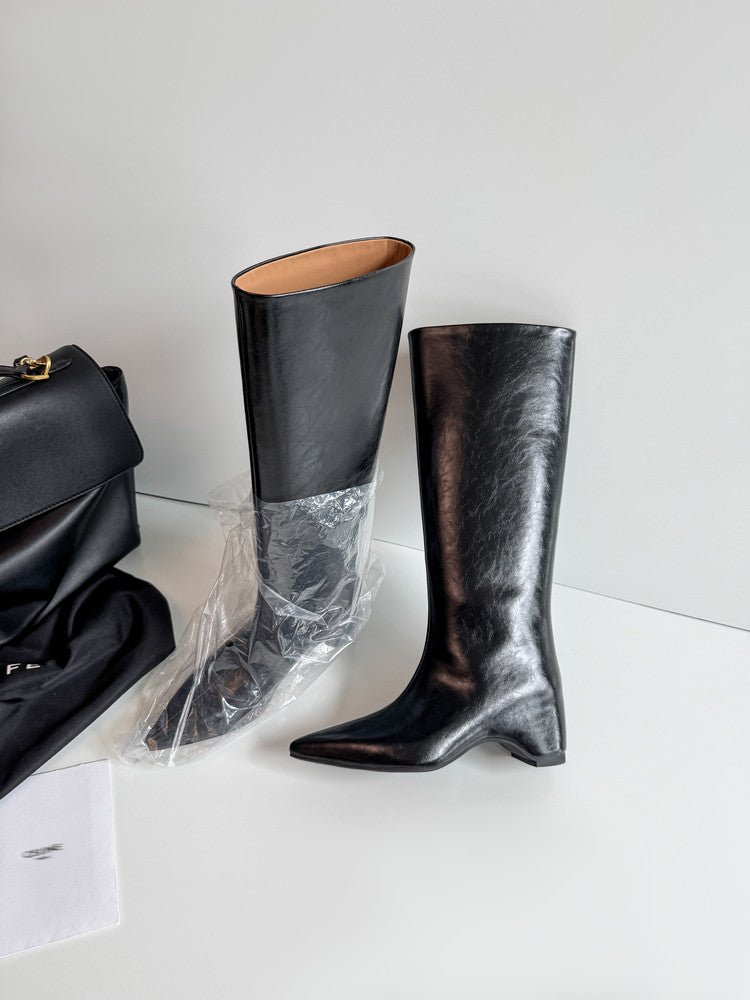 Karin Luna Minimalist Style High Tube Pointed Toe Hidden Heel Boots
