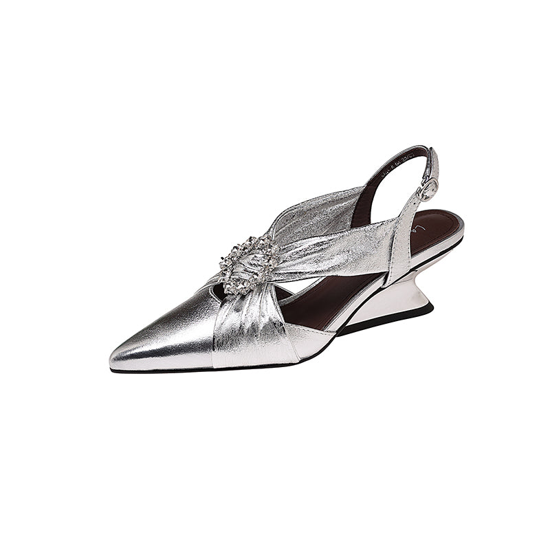 Karin Luna Bestseller Popular  Pointed Toe Irregular Heel Elegant Rhinestone Closed-Toe Sandals