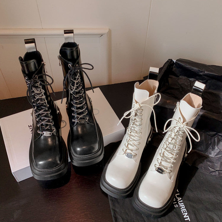 Karin Luna In Stock Spot Goods Lace-up casual metal decorative thick-soled Martin boots