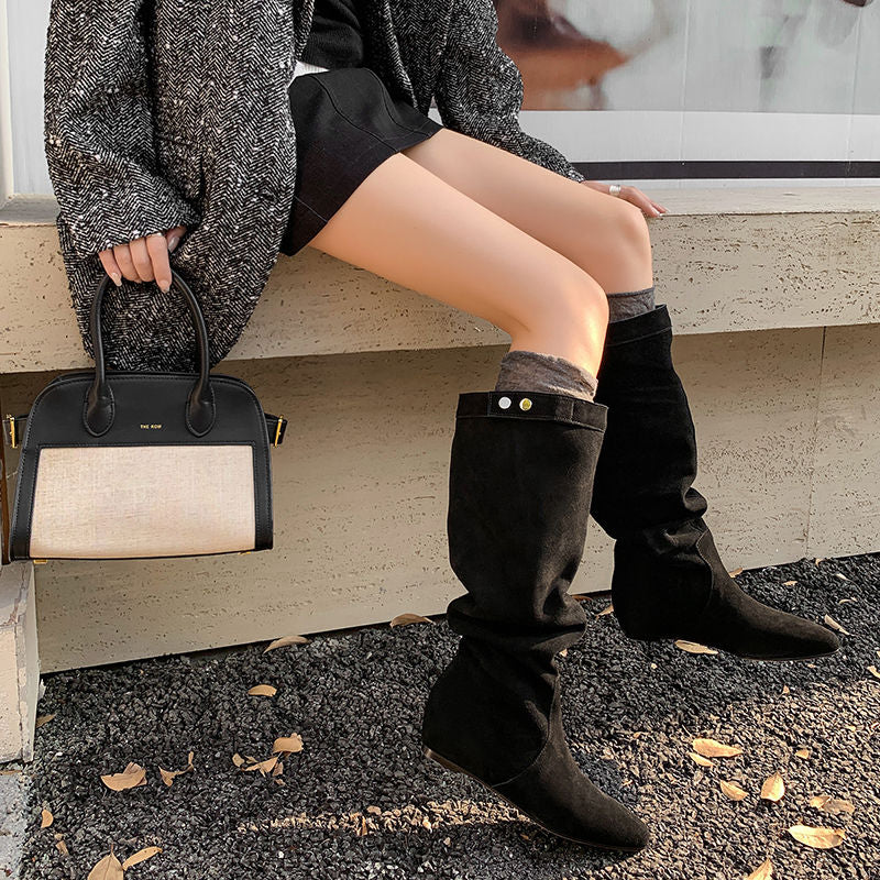Karin Luna In Stock Spot Goods  Bestselling Suede Leather Sold Out Fast: Pile of Matte Inner Height-Increasing Western Boots