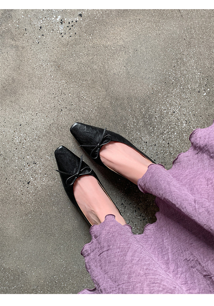 Karin Luna Full Layer Inside and Out~Basic Versatile Small Square Toe Butterfly Knot Irregular Heel Single Shoes