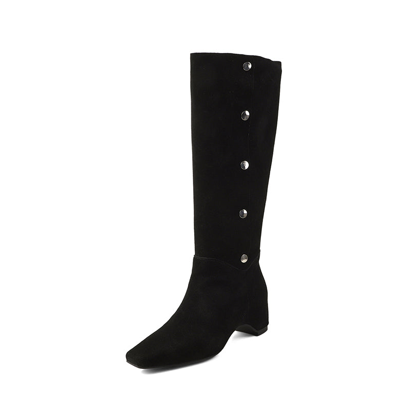 Karin Luna Bestseller Hot-Selling Hidden Buckle Lazy Style Square-Toe Height-Increasing Suede Western Boots