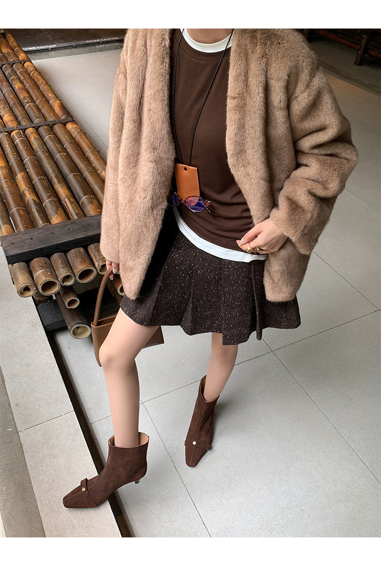 Karin Luna Elegant Style Small Square Toe Belt Buckle Thin Heel Short Boots