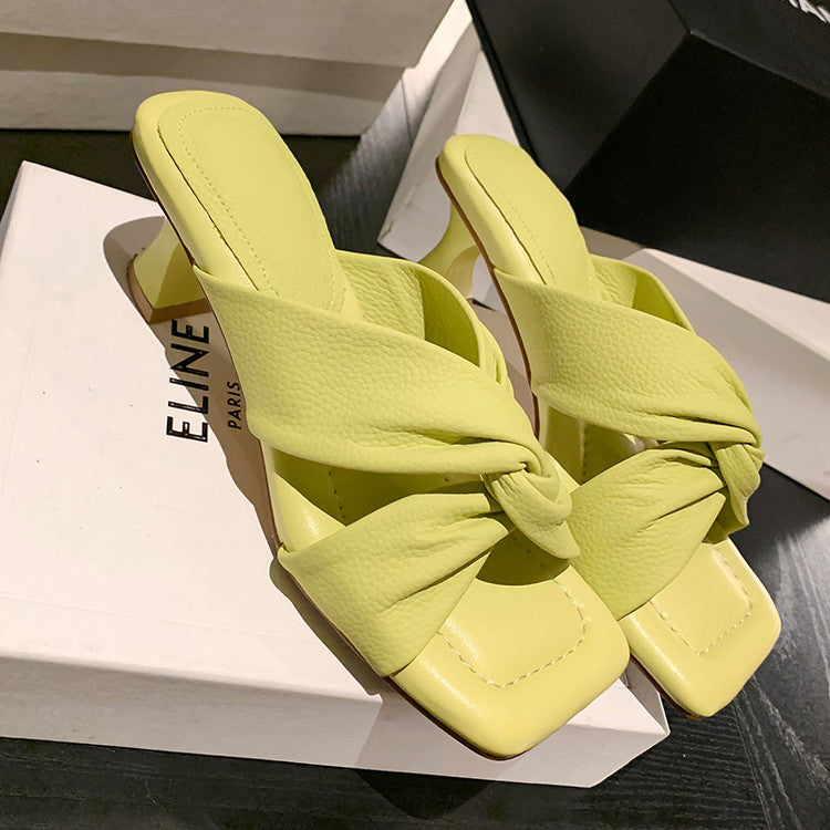 Karin Luna In Stock In Stock  Comfortable Cross Strap  Airy High Heel Square Toe Slippers