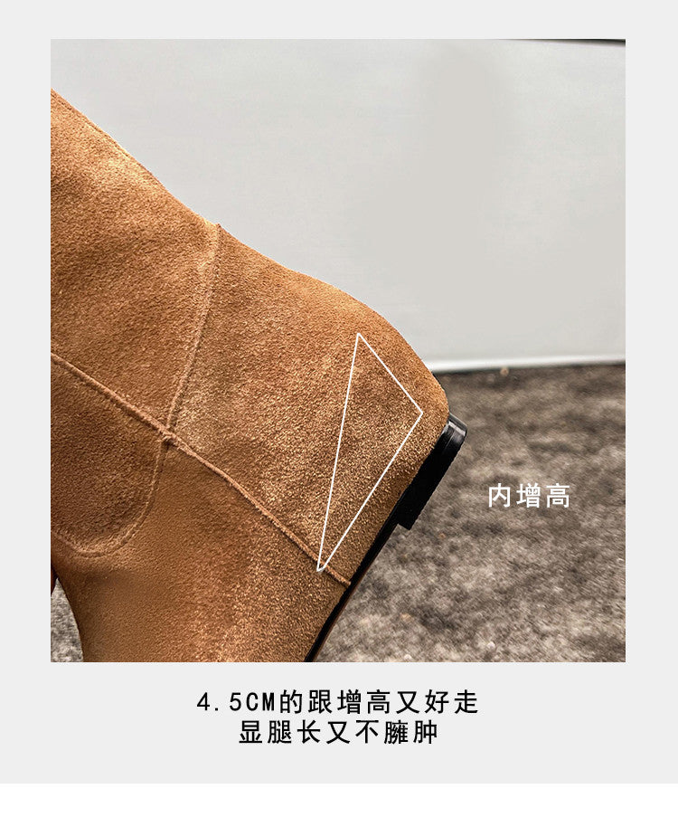 Karin Luna In Stock Spot Goods Vintage Cowhide Leather Two-Way Wear Pointed Toe Height-Increasing Long Boots