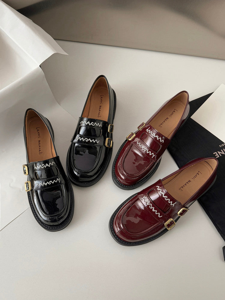 Karin Luna In Stock Spot Goods  Retro Style Slip-On Metal Buckle Loafers