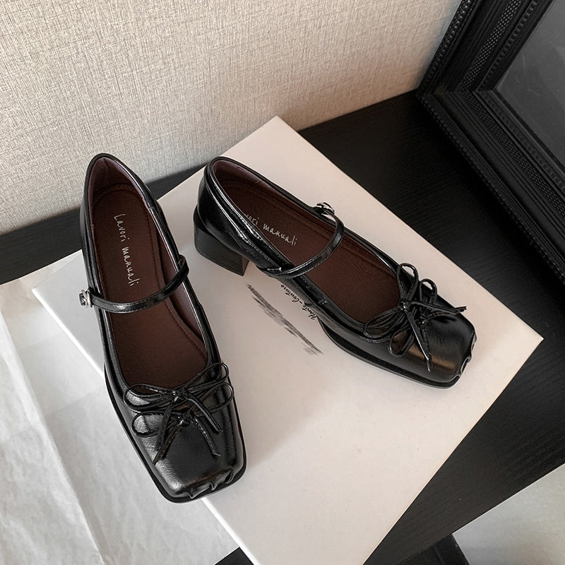 Karin Luna In Stock Spot Goods   One-strap Bowknot Square Toe Chunky Heel Mary Jane Shoes