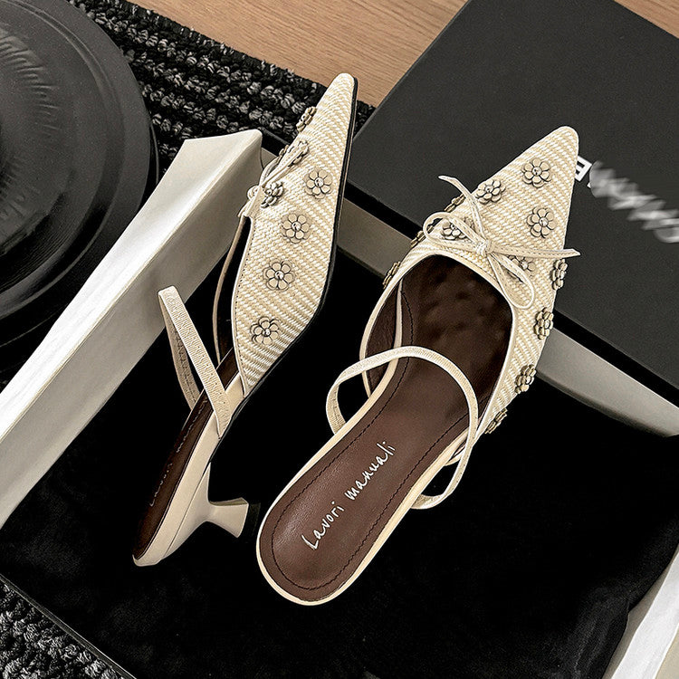 Karin Luna In Stock Spot Goods  Elegant Floral Pointed Toe Rhinestone Slippers