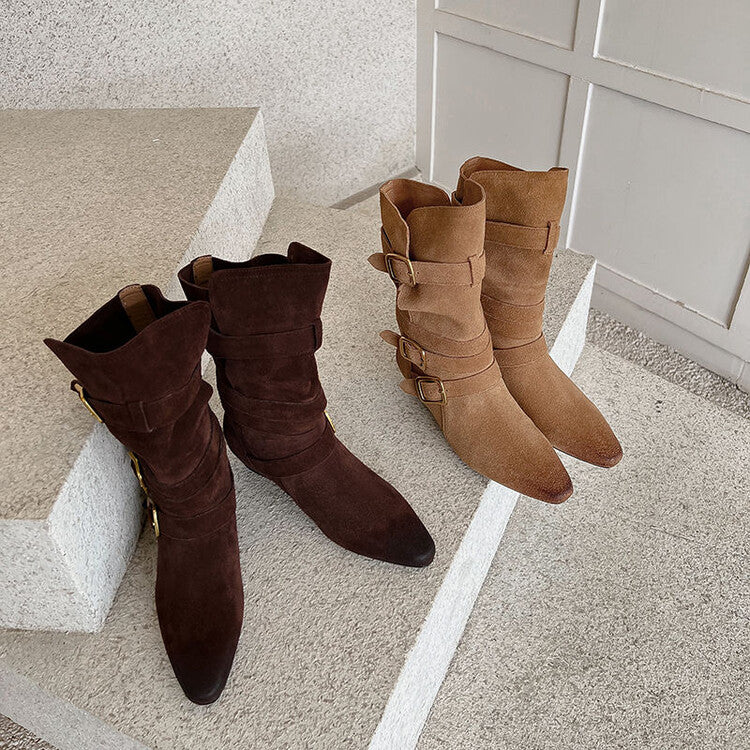 Karin Luna Cow Leather Small Square Toe Belt Buckle Fashion Boots