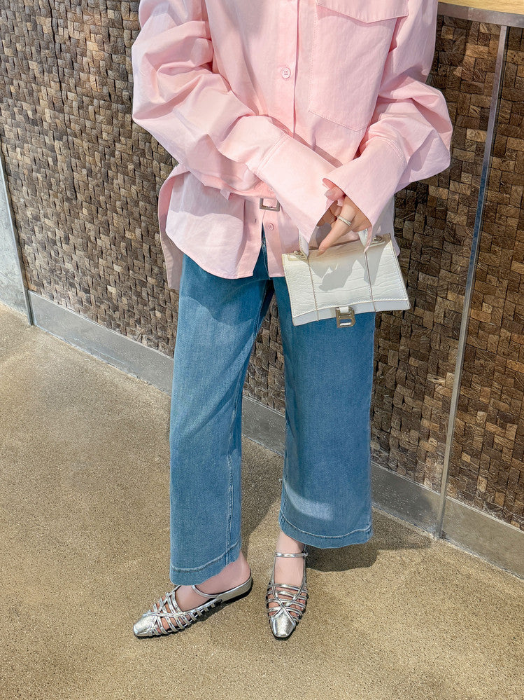 Karin Luna In Stock Spot Goods   French Retro Hollow Small Square Toe One-Strap Slippers
