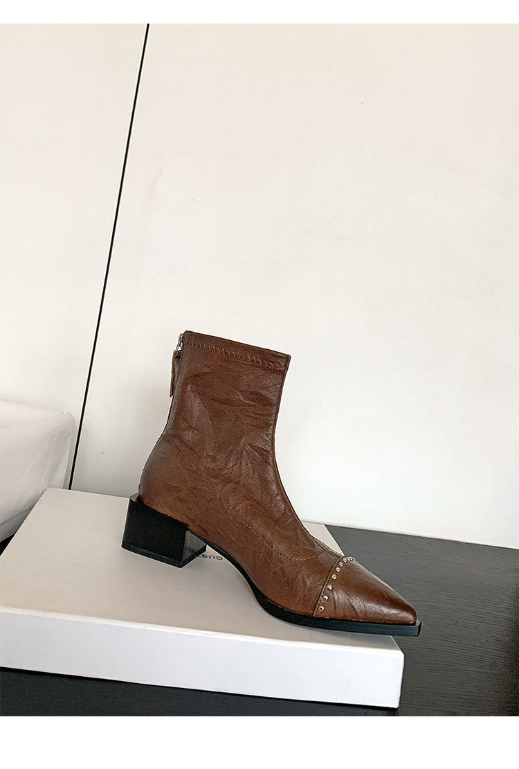 Karin Luna In Stock In Stock Slim Boots Series~Pointed Toe Rivet Slim Short Boots