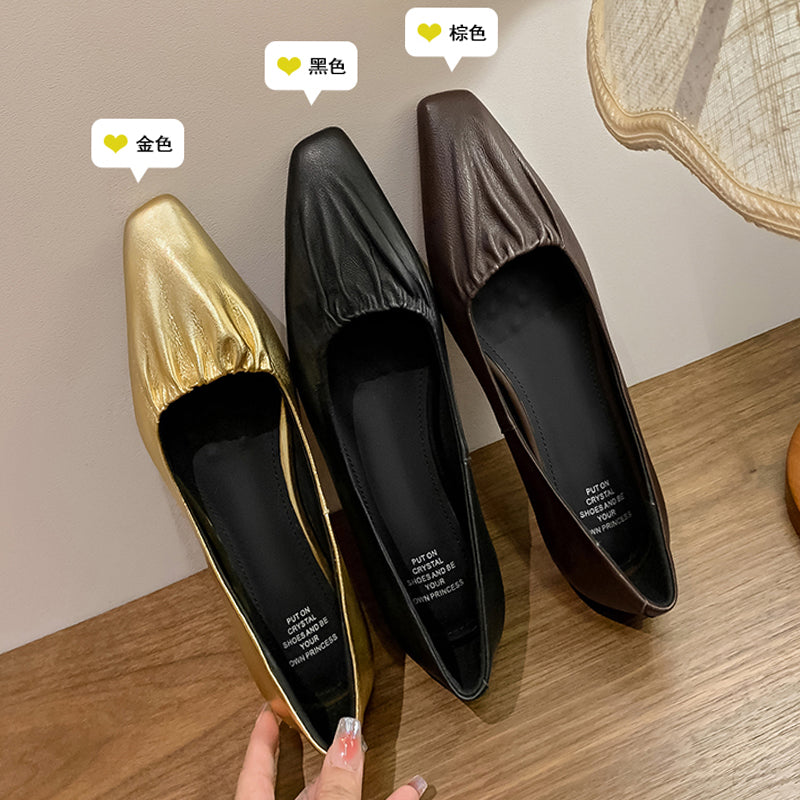 Karin Luna fell in love at first sight~ Spot Goods  Spot Goods Vintage Wrinkled Hollow Soft Sheepskin Elegant Versatile Single Shoes