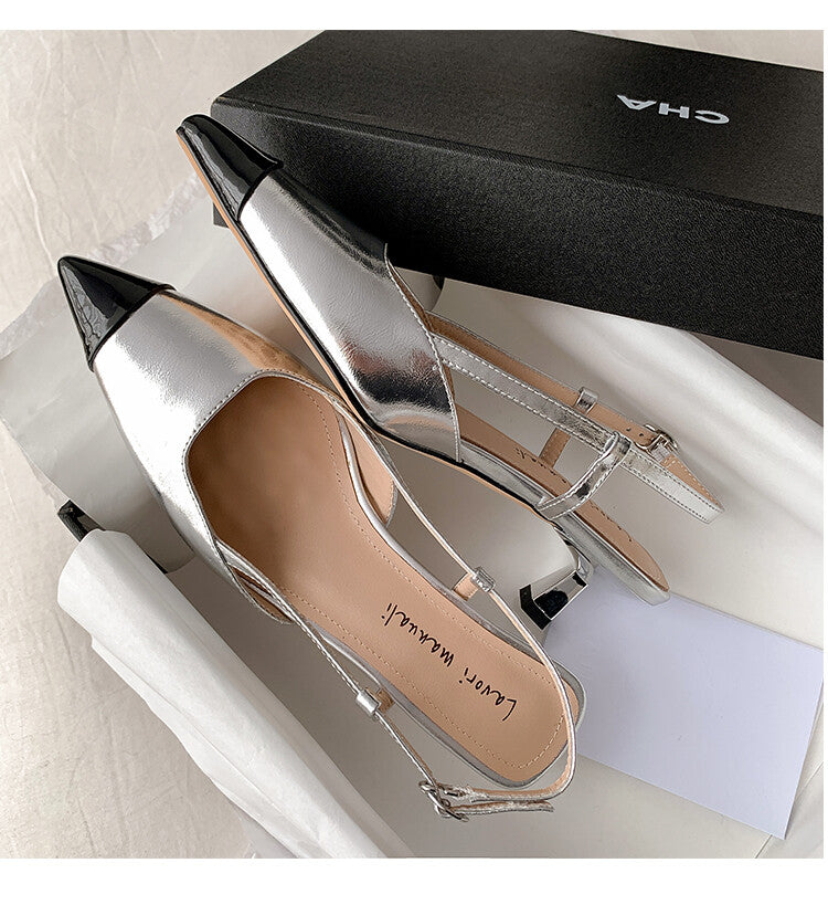 Karin Luna In Stock 24New Year's stock is now available Color Block Pointed Toe Full Leather Sandals