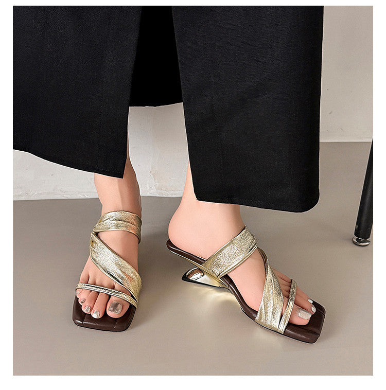 Karin Luna In Stock Spot Goods Minimalist Style Square-Toed Irregular Heel Slippers