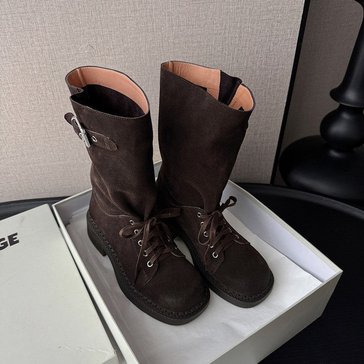 Karin Luna Bestseller Large Tube Thick Sole Martin Boots with Belt Buckle