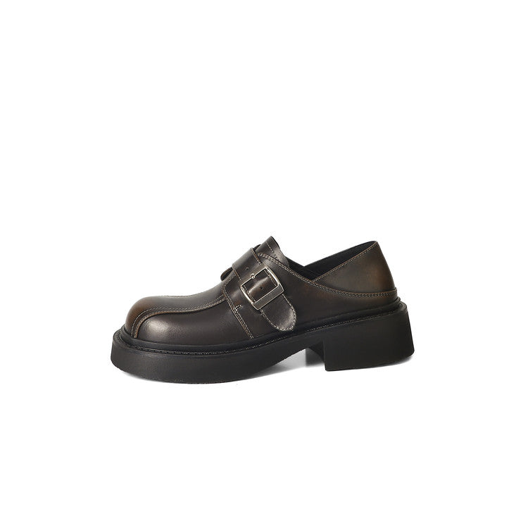 Karin Luna In Stock Spot Goods Metal Round Toe Cow Leather Thick Sole Flats