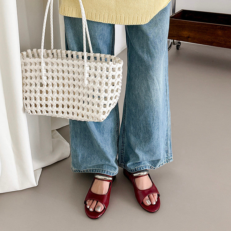 Karin Luna In Stock Spot Goods  Metal Buckle Round Toe Strap Slippers