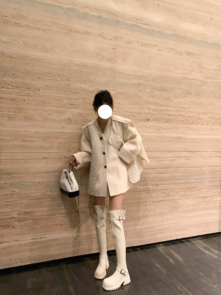 Karin Luna In Stock Spot Goods  Hot-Selling Derivative Edition  Vintage Belt Buckle Thick Sole Round Toe Over-the-Knee Sheepskin Hot-Selling Long Boots