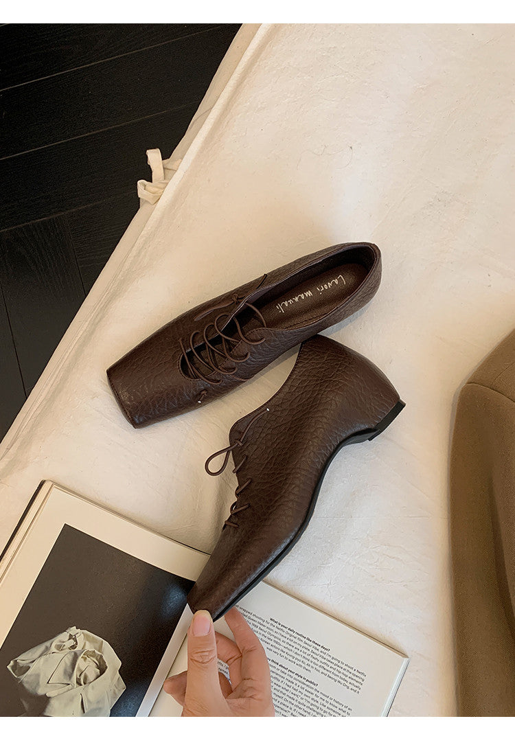 Karin Luna In Stock Spot Goods Elephant Pattern Series~Square-Toed Old Money Style Internal Height-Increasing Flats