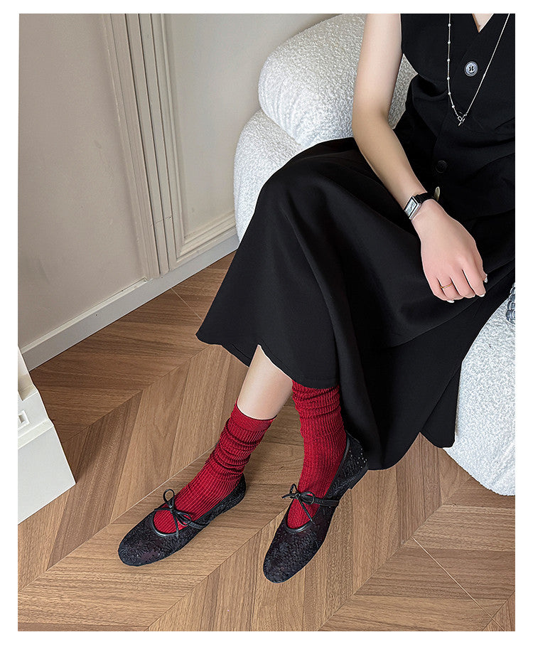 Karin Luna In Stock Spot Goods  Summer Breathable Retro Embroidered Bow Granny Shoes