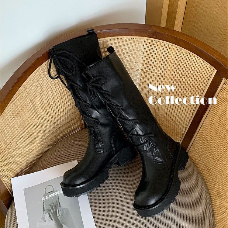 Karin Luna Fashion Style Round Toe Front Lace-up Adjustable Leg Circumference Suitable for both slim and thick legs