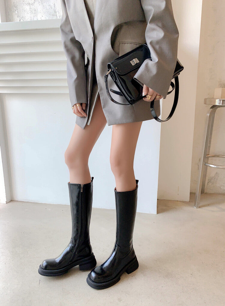 Karin Luna In Stock Spot Goods  Always in stock  Classic Basic Style Round Toe Thick Sole Knight Boots