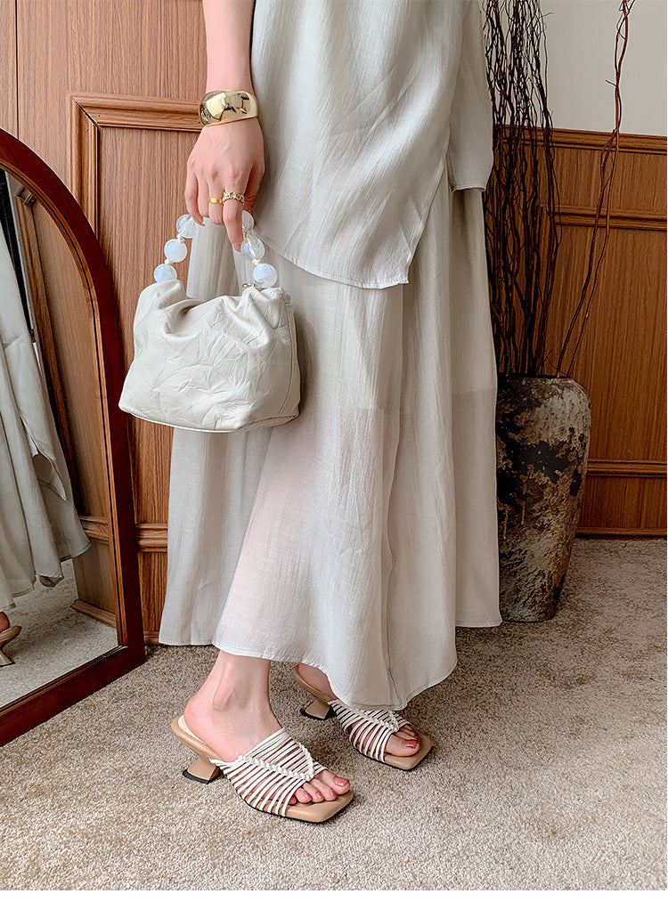 Karin Luna Bestseller Woven Vacation Style Series~ Elegant High Heel Slippers