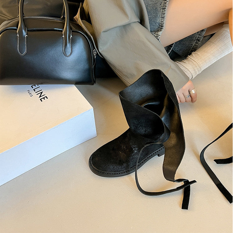 Karin Luna In Stock Spot Goods  Super textured Lazy Style Thick-Soled Ankle Boots