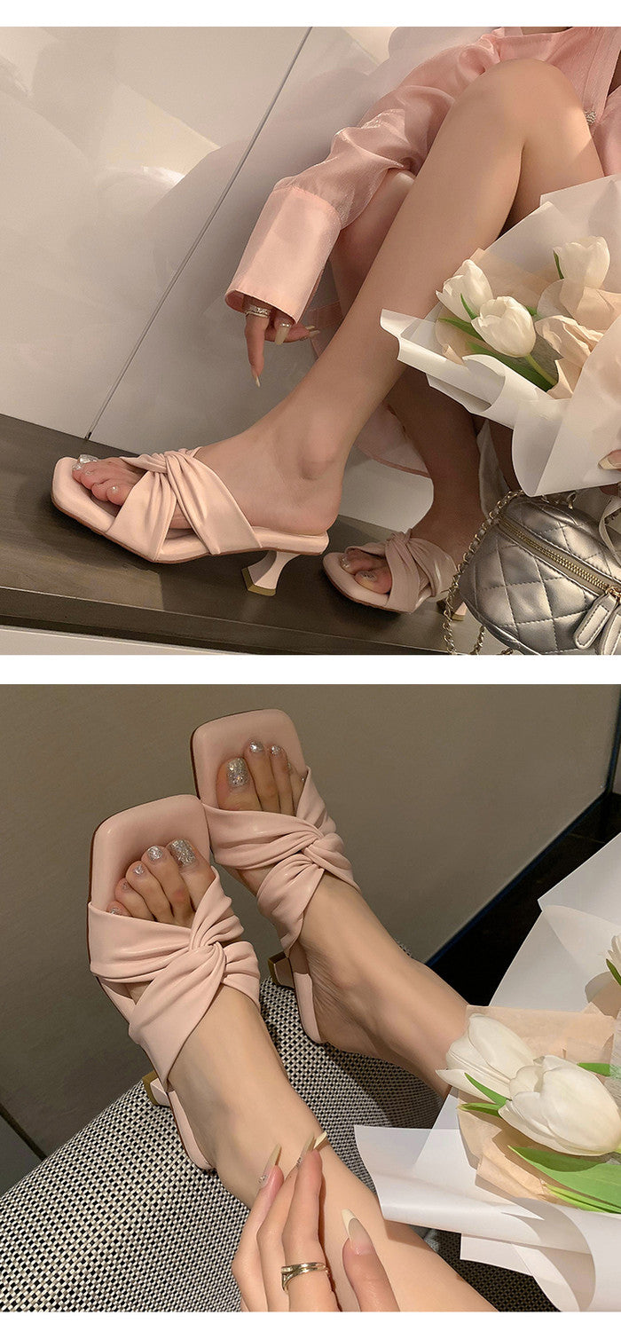 Karin Luna In Stock Spot Goods   Absolutely amazing4Color Cross Strap Thick Heel Square Toe Soft Slippers