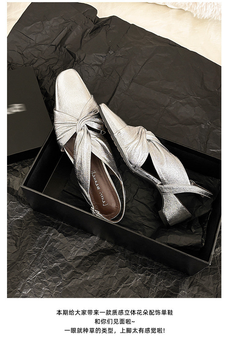 Karin Luna French Retro Wrinkled Small Square Toe Elegant Closed-Toe Sandals