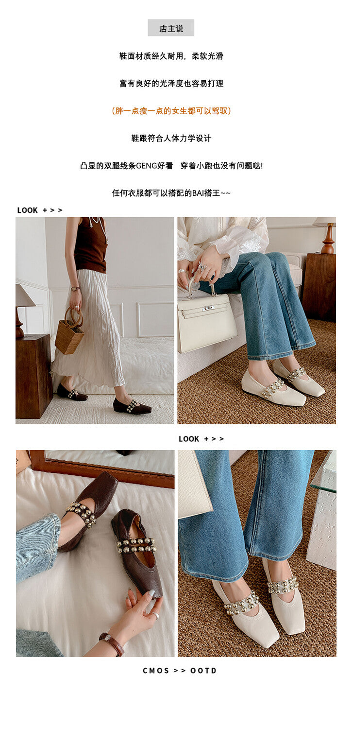 Karin Luna In Stock Spot Goods  Pig Nose Metal Strap Super Soft Granny Full Leather Mary Jane Shoes