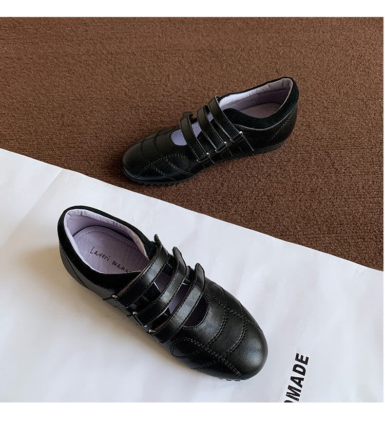 Karin Luna Casual Shoes Series~  In Stock In Stock Magic Tape Round Toe Internal Height Increase Single Strap Flats