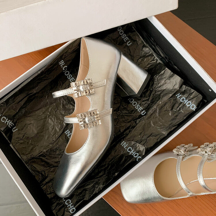 Karin Luna In Stock In stock   The heroine Ao~Square Toe High Heel One Strap Popular Rhinestone Mary Jane Shoes