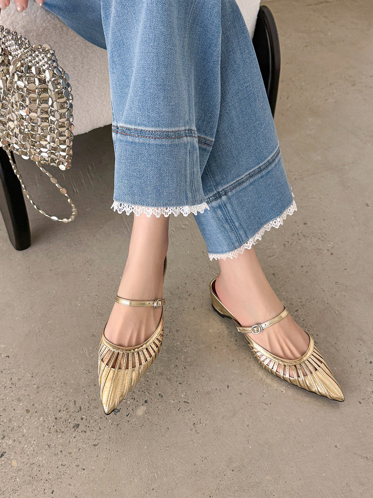 Karin Luna Casual Feel~In stock Pointed Toe Hollow Design Note Pointed Toe Slippers