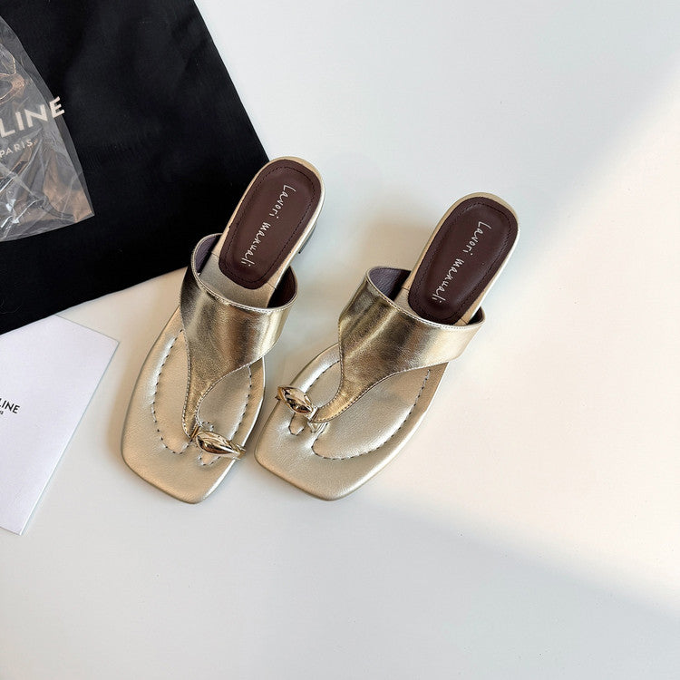 Karin Luna In Stock Spot Goods Clip-toe Square Toe Metal Buckle Minimalist Slippers
