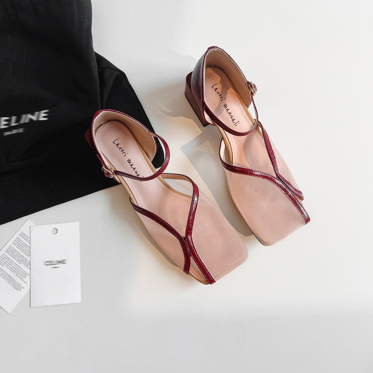 Karin Luna In Stock In Stock  Internet Celebrity Style Square Toe Mesh Chunky Heel Sandals