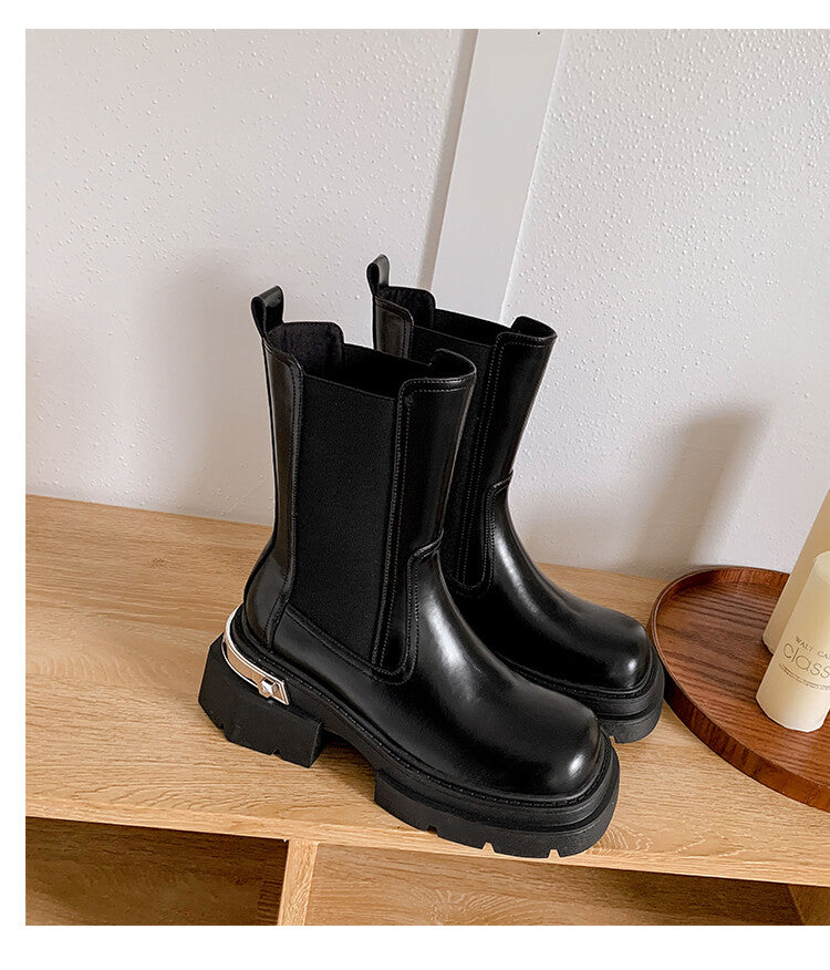 Karin Luna da Brand Series~Rear Metal Decoration Thick Sole Stretch Boots