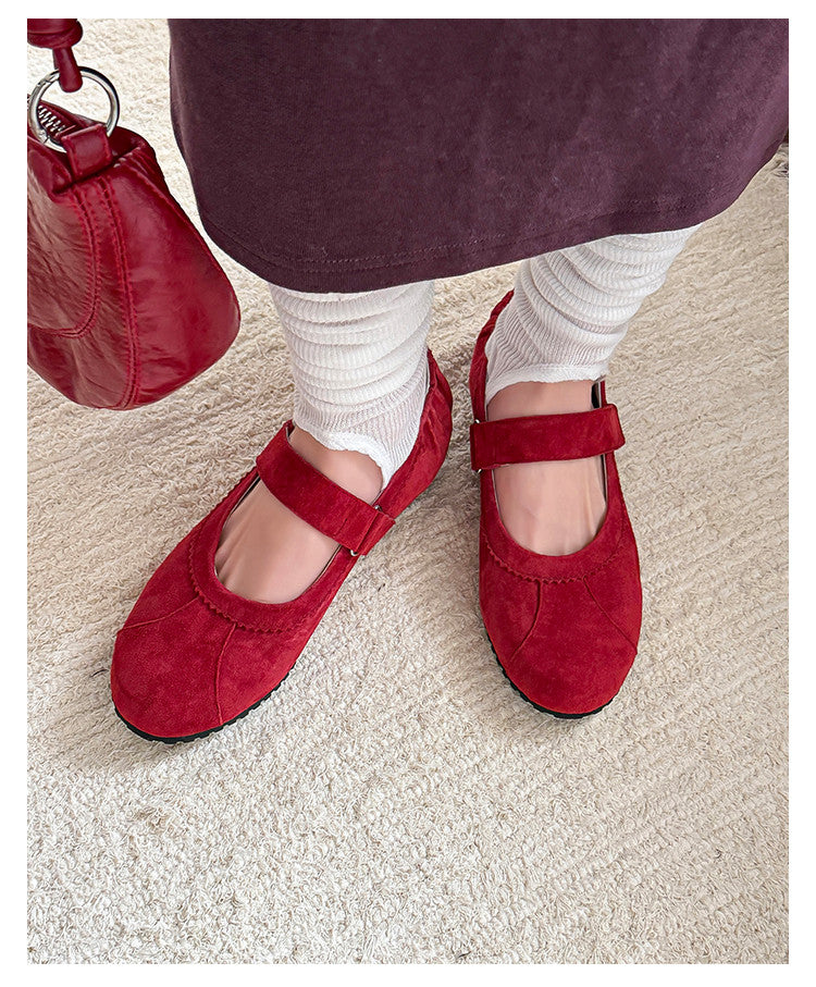 Karin Luna Casual Shoes Series~  In Stock In Stock Magic Tape Round Toe Internal Height Increase Single Strap Flats