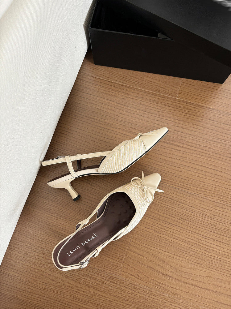 Karin Luna In Stock Spot Goods Braided Style Elegant Thin Heel Pointed Toe Closed-Toe Sandals