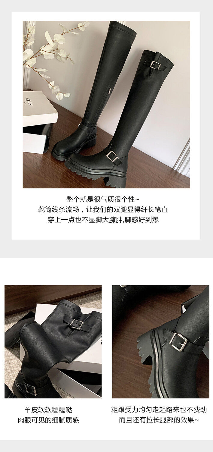 Karin Luna In Stock   Thick Sole Round Toe Basic Versatile Casual Long Boots