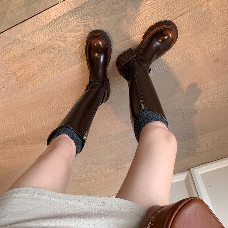 Karin Luna In Stock In Stock Slimming Diagonal Cut Tube Top  Best-selling in stock Retro Metal Buckle Thick-Soled Long Boots