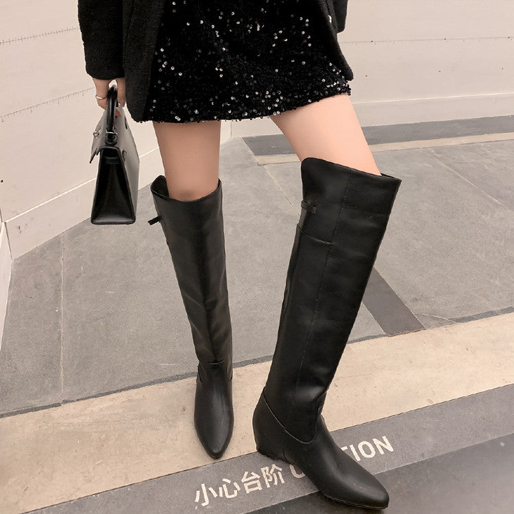 Karin Luna In Stock Spot Goods Vintage Cowhide Leather Two-Way Wear Pointed Toe Height-Increasing Long Boots