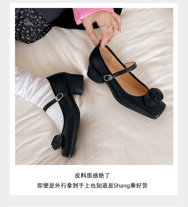 Karin Luna In Stock Spot Goods  Vintage Three-Dimensional Camellia Square-Toed Mary Jane Shoes