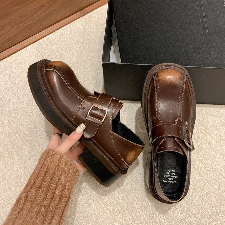 Karin Luna In Stock Spot Goods Metal Round Toe Cow Leather Thick Sole Flats